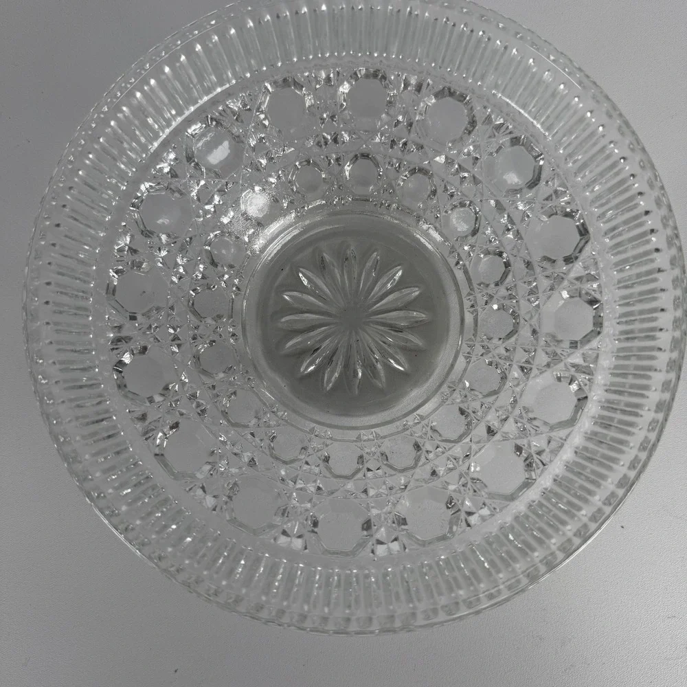 Vintage Clear Pressed Glass Candy Dish with Lid Diamond Point Thumbprint 8 Inch
